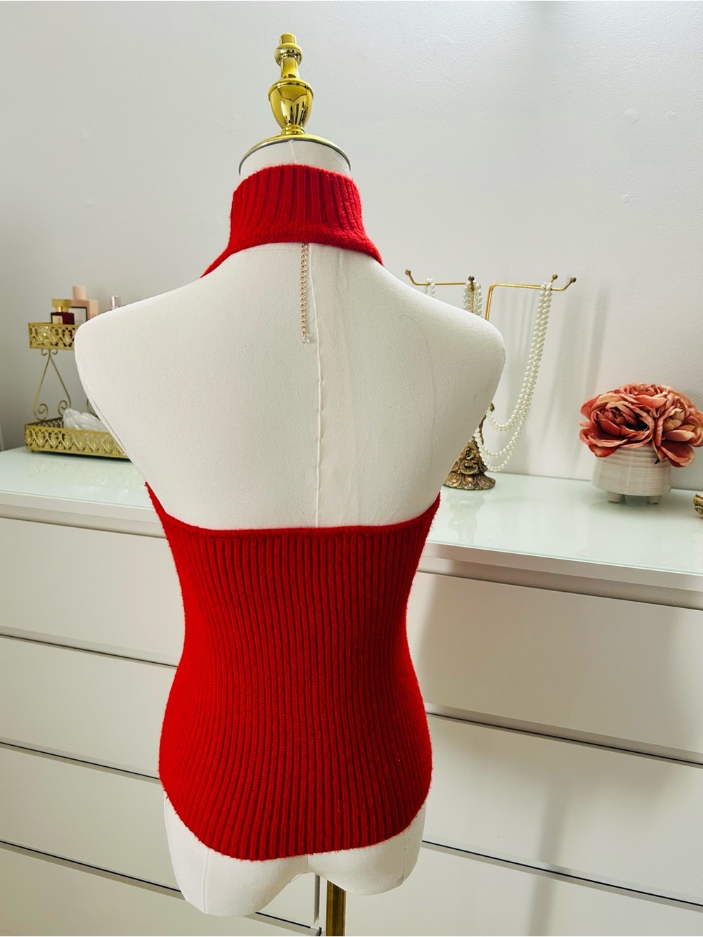 Zara Red Ribbed Halter Turtleneck Top - Picture 2 of 2